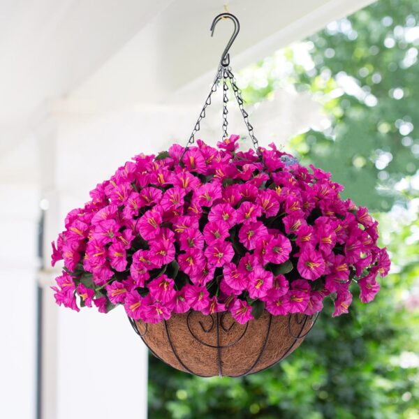 Artificial Fake Hanging Flowers Plants Basket for Outdoor Spring Summer Decoration, Faux Silk Flowers Outside Look Real Morning Glory UV Resistant for Porch Patio Balcony Garden Yard Home Red - Image 7