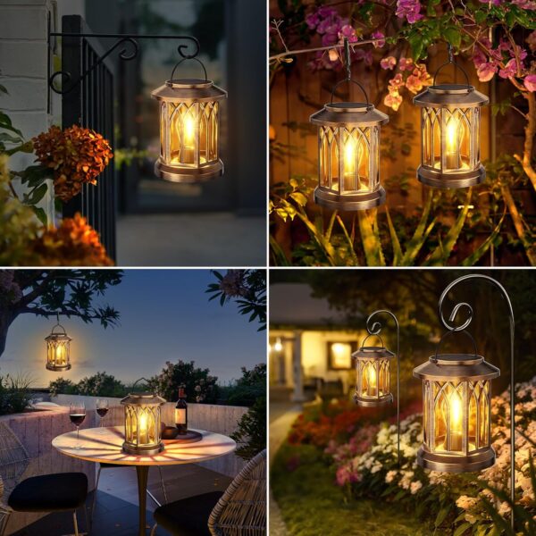 WdtPro Solar Lanterns Outdoor Lights, 4 Pack Bright Lanterns Outdoor Waterproof with Clip Patio Decor, Hanging Solar Lights for Outside Garden Yard Front Porch Table Decoration (Antique Copper) - Image 7