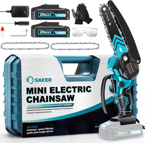 Saker Mini Chainsaw,6 Inch Portable Electric Chainsaw Cordless, Small Handheld Chain saw for Tree Branches,Courtyard, Household and Garden,Gift for Men Dad Husband Women