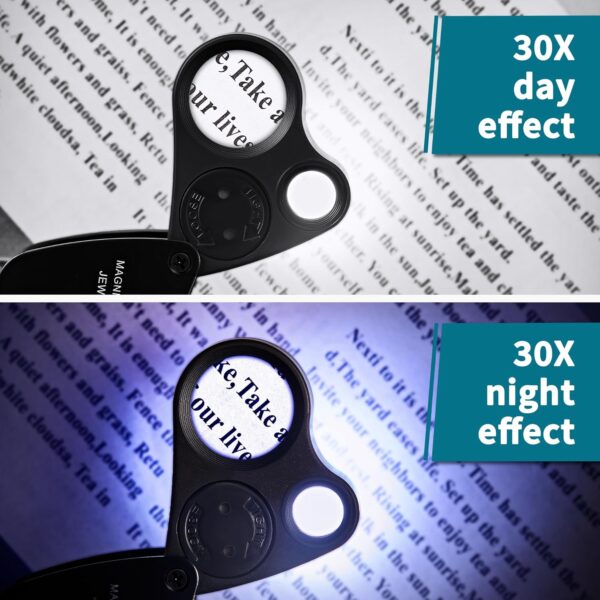 JARLINK 30X 60X Illuminated Jewelers Loupe Magnifier, Foldable Jewelry Magnifier with Bright LED Light for Gems, Jewelry, Coins, Stamps, etc - Image 6