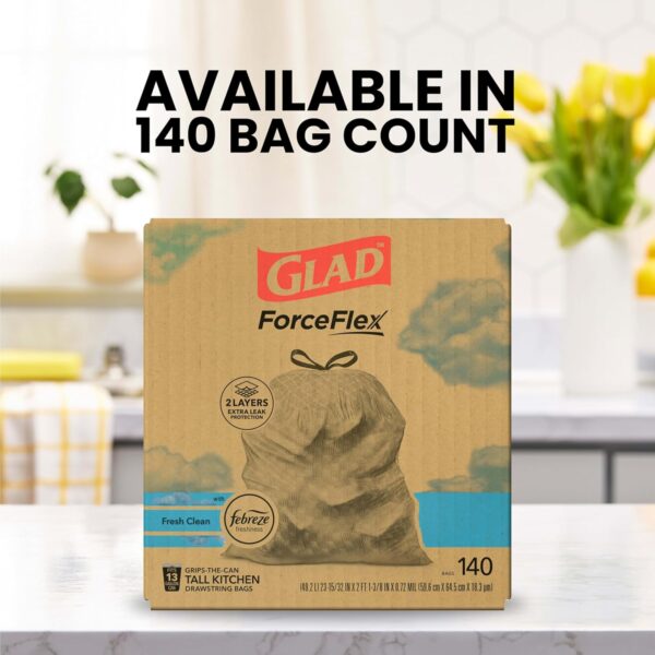 Glad Tall Kitchen Trash Bags 13 Gallon, Febreze Fresh Clean Garbage Bags, Odorshield with Drawstring, 140 Count - Image 5