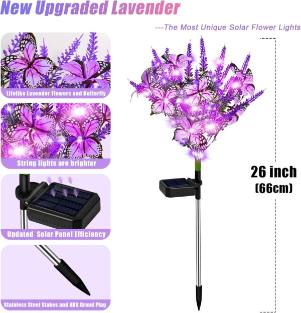 Solar Garden Lights Outdoor 6 Pack Lavender Butterfly Lights, Solar Artificial Flower Outdoor Waterproof Decoration Gardening Gifts for Women, Yard Patio Pathway Lawn Courtyard Decoration - Image 4