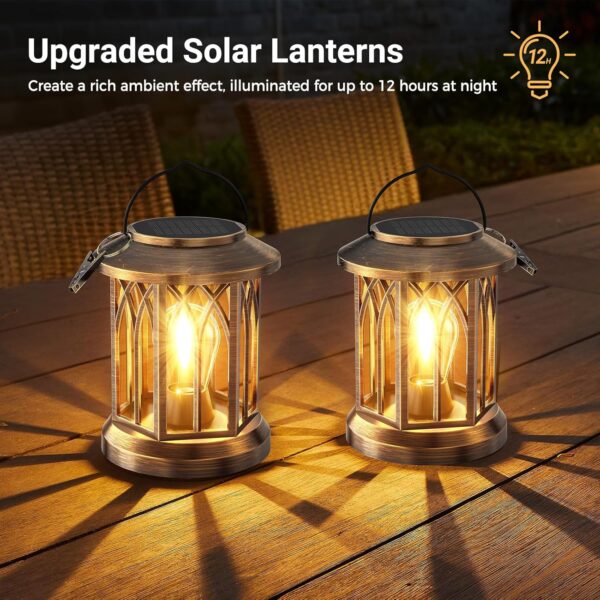 WdtPro Solar Lanterns Outdoor Lights, 4 Pack Bright Lanterns Outdoor Waterproof with Clip Patio Decor, Hanging Solar Lights for Outside Garden Yard Front Porch Table Decoration (Antique Copper) - Image 4