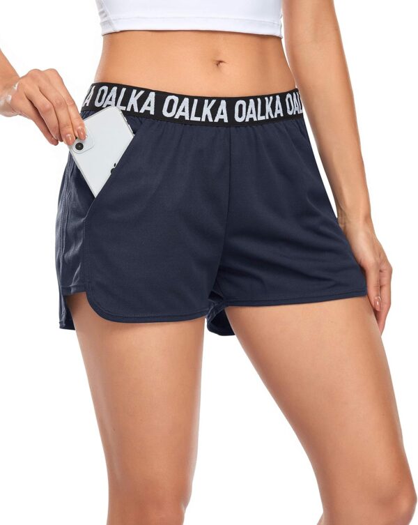 Oalka Women's Running Shorts Out Side Pockets Sports Athletic Workout Fittness Lightweight Gym Shorts - Image 4