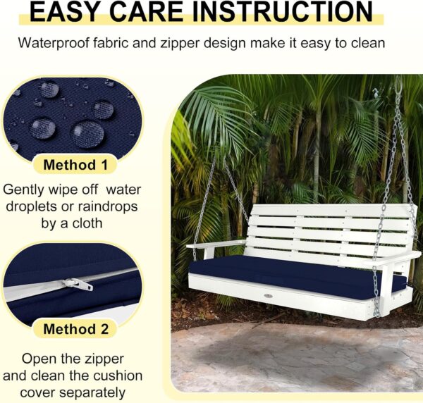 downluxe Outdoor Bench Cushion Waterproof, 59 x 18 Inch Patio Furniture Cushions with Adjustable Ties & Portable Handle, Porch Swing Cushions, Bench Cushions for Outdoor Furniture, Navy - Image 6