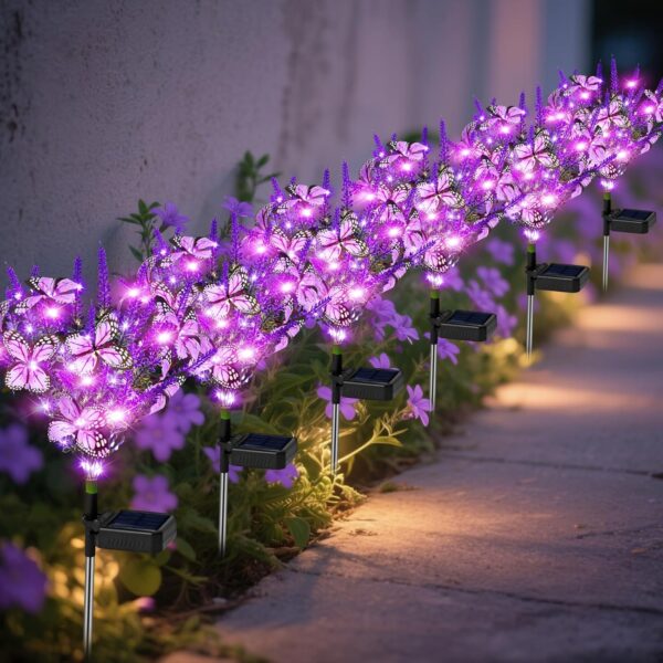 Solar Garden Lights Outdoor 6 Pack Lavender Butterfly Lights, Solar Artificial Flower Outdoor Waterproof Decoration Gardening Gifts for Women, Yard Patio Pathway Lawn Courtyard Decoration