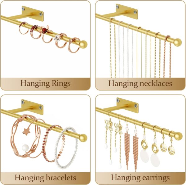 Wall Hanging Jewelry Organizer: 12.6'' Necklace Holder for Earring, Bracelet, Rings, Hairband, Glasses, Gold 2-Pack, Screws Included - Image 3