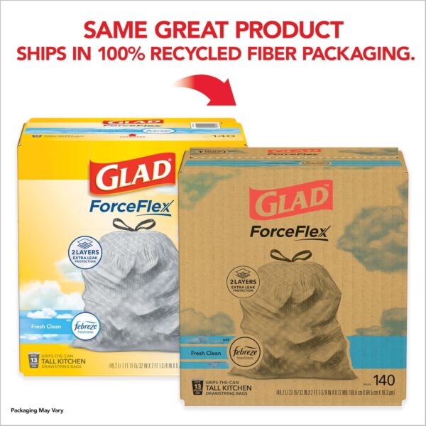 Glad Tall Kitchen Trash Bags 13 Gallon, Febreze Fresh Clean Garbage Bags, Odorshield with Drawstring, 140 Count - Image 2
