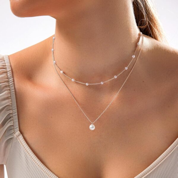 Zeffy Gold Pearl Necklace for Women, Dainty 14K Gold/Silve Plated Layered Pearl Choker Pearl Earrings Pearl Bracelets Wedding Trendy Gold Jewelry Set for Women Gifts - Image 3