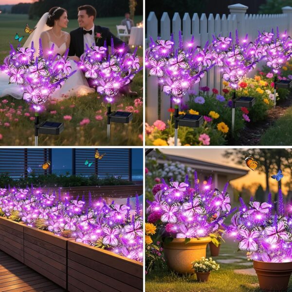 Solar Garden Lights Outdoor 6 Pack Lavender Butterfly Lights, Solar Artificial Flower Outdoor Waterproof Decoration Gardening Gifts for Women, Yard Patio Pathway Lawn Courtyard Decoration - Image 2