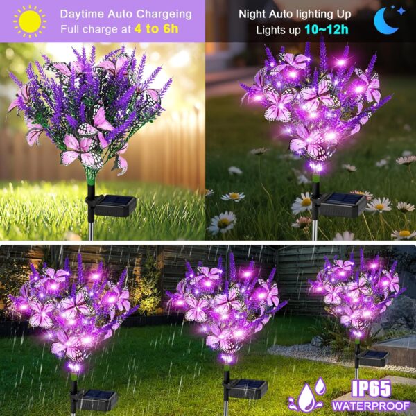 Solar Garden Lights Outdoor 6 Pack Lavender Butterfly Lights, Solar Artificial Flower Outdoor Waterproof Decoration Gardening Gifts for Women, Yard Patio Pathway Lawn Courtyard Decoration - Image 6