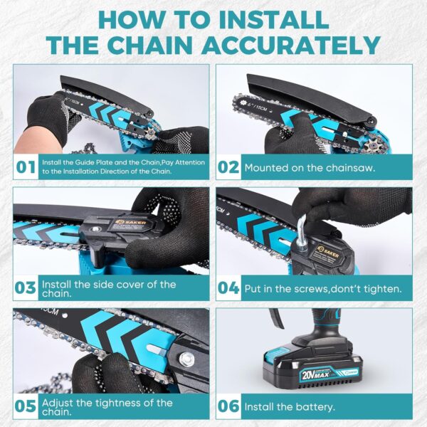 Saker Mini Chainsaw,6 Inch Portable Electric Chainsaw Cordless, Small Handheld Chain saw for Tree Branches,Courtyard, Household and Garden,Gift for Men Dad Husband Women - Image 7