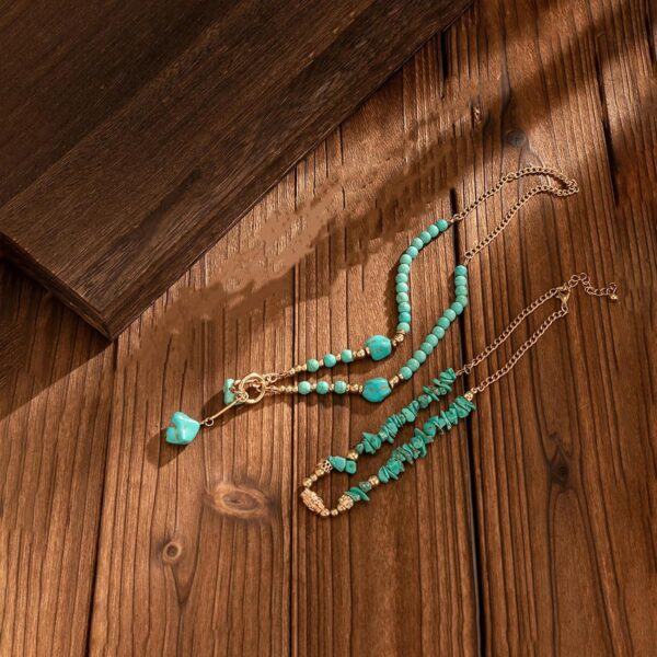 Turquoise Beaded Necklace for Women Layered Choker Necklace Gold and Turquoise Necklace Toggle Collar Handmade Western Boho Jewelry - Image 4