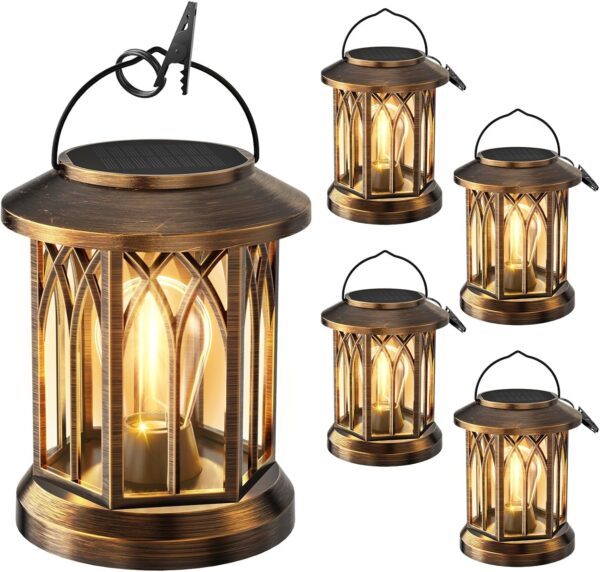 WdtPro Solar Lanterns Outdoor Lights, 4 Pack Bright Lanterns Outdoor Waterproof with Clip Patio Decor, Hanging Solar Lights for Outside Garden Yard Front Porch Table Decoration (Antique Copper)