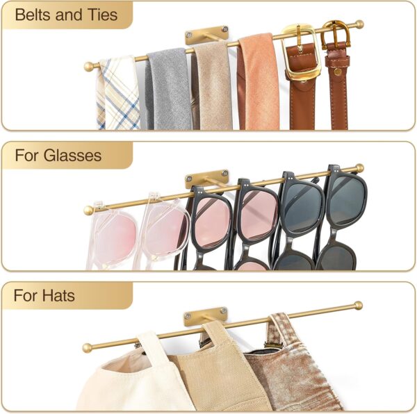Wall Hanging Jewelry Organizer: 12.6'' Necklace Holder for Earring, Bracelet, Rings, Hairband, Glasses, Gold 2-Pack, Screws Included - Image 7