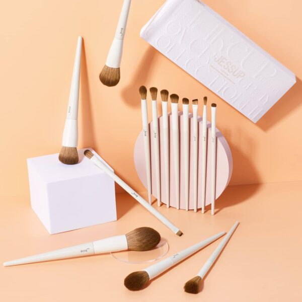 Jessup Makeup Brushes 14Pcs Makeup Brush Set Premium Synthetic Powder Foundation Contour Blush Concealer Eye Shadow Blending Liner Make Up Brush Kit Light Grey T329 - Image 9