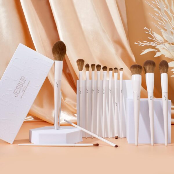 Jessup Makeup Brushes 14Pcs Makeup Brush Set Premium Synthetic Powder Foundation Contour Blush Concealer Eye Shadow Blending Liner Make Up Brush Kit Light Grey T329 - Image 7